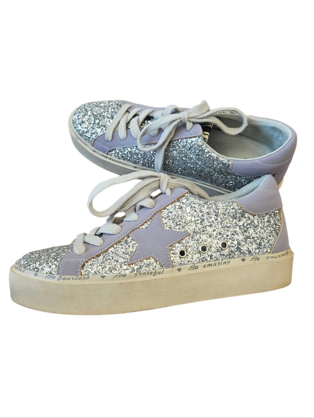 Shushop Pixie Silver Glitter Platform Star Sneakers Womens